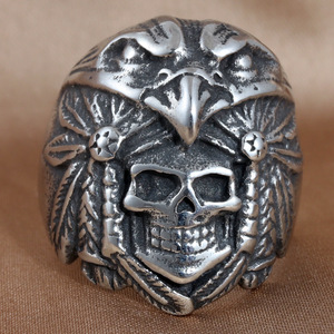 Skull Ring <b>Titanium</b> Steel Silver Men's Punk Eagle Design Casual Jewelry 213046 - Product Image 1