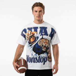 T-shirt surdimensionné à lettres en strass, 100% coton tricoté, streetwear, manches courtes, col rond, tee-shirt pour homme - Product Image 1