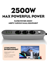 Multiprise domestique standard européenne très vendue avec cordon d'extension de 2 m, 4 prises CA et ports USB.