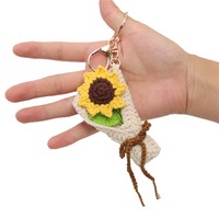 Nouveau porte-clés décoratif fait main au crochet pour la Saint-Valentin, fleur et nœud rose, breloque de sac, bouquet en laine, prêt à l'emploi