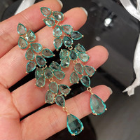 Boucles d'oreilles pampilles en cristal pour femmes, bijoux de luxe à la mode, en forme de diamant, feuille verte, glands longs en cristal