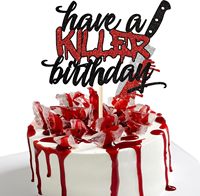 1 Pack Décoration de gâteau d'anniversaire à thème horrifique avec paillettes, pour fête d'anniversaire sur le thème des films sanglants, fournitures de fête d'Halloween
