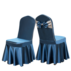 Funda elástica azul de doble capa con lazo para silla, ideal para bodas y fiestas, con pliegues de brocado, de primera calidad. - Product Image 1