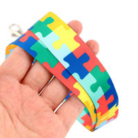 Lanière personnalisée en polyester avec motif puzzle, impression par sublimation, logo, lanière pour l'autisme avec crochet en métal