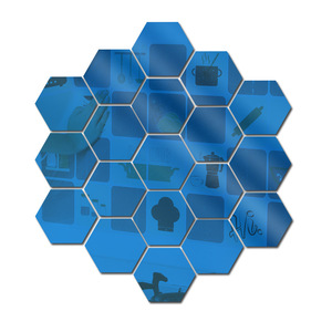 Self-adhesive full-length wall <b>mirror</b>, modern Chinese style bathroom <b>mirror</b>, hexagonal glass assembly decoration. - Product Image 2