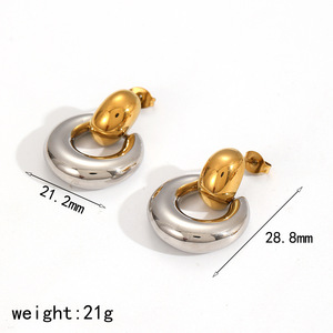 Geometric <b>Circle</b> Stainless Steel Stud Earrings Gold Silver Tone Fashion Jewelry For Women European Style - Product Image 5