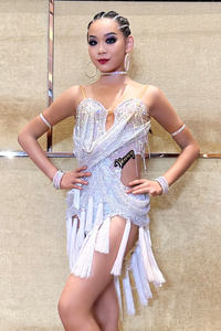 Vestido de Flecos con Tirantes Finos para Baile Latino Vennystyle - Traje de Competición para Adultos con Pedrería para Actuaciones (Edades 14+) - Product Image 3