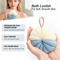Spons Mandi Loofah Dua Warna Tebal & Lembut untuk Kulit, Menghasilkan Busa Melimpah, Desain Gantung