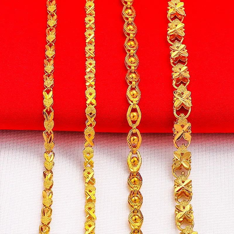 Bracelet chaîne trèfle à quatre feuilles en laiton plaqué or 24 carats usine source vente en gros pour femmes