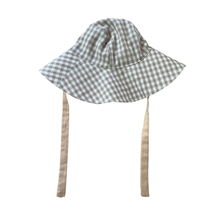 Sombrero de Sol de lino con estampado para bebé, personalizado, de alta calidad, a cuadros, doble playa, para niños - Product Image 2