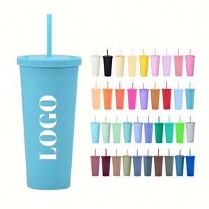 Vasos de Café de Plástico Reutilizables de 16oz/24oz, Coloridos, Libres de BPA, con Tapas y Pajitas, Doble Pared, Logotipo Personalizado, Venta al Por Mayor de Fábrica - Product Image 1