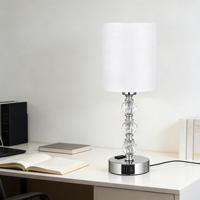 Lampe de table moderne en tissu avec abat-jour boule de cristal ronde, alimentation tactile CA pour salon, chambre familiale, chevet, hôtel