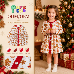 Pijamas de Natal para Meninas com Estampa de Biscoito de Gengibre, 100% Algodão, Ecológicos, Certificados CPC CPSIA, Atacado Puresun, para Crianças de 2 a 10 Anos - Product Image 1