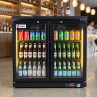Réfrigérateur de bar à deux portes battantes CE UKCA, refroidisseur de bar à double porte, réfrigérateur de bar arrière noir