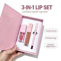 Kit de Maquillage Lèvres 3-en-1 Vegan et Sans Cruauté Animale : Gloss Liquide Scintillant Haute Pigmentation, Huile à Lèvres, Rouge à Lèvres et Crayon à Lèvres – Emballage Boîte Personnalisable