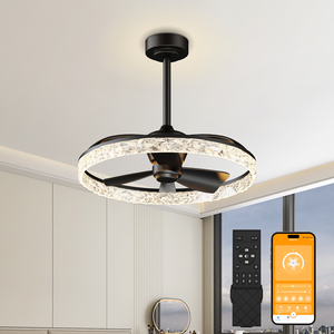 Ventilateur de plafond 23,6'' avec lumière, télécommande APP, 6 vitesses, LED réversible et à intensité variable, élégant ventilateur de plafond en cristal pour chambre à coucher et salon - Product Image 1