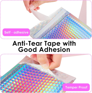 Bolsas de Correo Autosellables con Película Holográfica Rosa Dorada, Gruesas, de Poliéster Ecológico, Impermeables, Reciclables, con Impresión de Logotipo Personalizado - Product Image 6