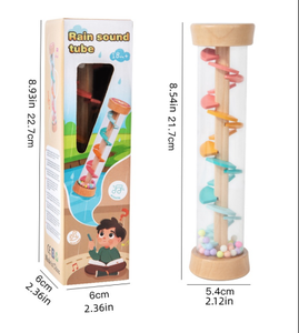 Jouet pluieuse en bois - <span class=keywords><strong>Tube</strong></span> sonore rotatif pour bébés, instrument musical sensoriel Montessori pour l'éducation précoce - Product Image 6