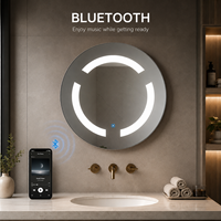Smart LED Round Bathroom Mirror with Front Lighting, Stepless Dimming, 3 Color Temperature, Anti-Fog, Bluetooth