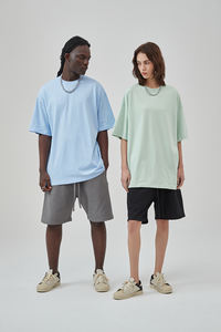 Özelleştirilmiş büyük boy 230G erkek pamuk antibakteriyel kısa kollu erkek tişört düz renk boş erkek bol tişört - Product Image 5