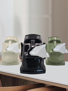 Caja de pañuelos decorativa con diseño de estatua Moai, recargable, de plástico, divertida escultura de mesa de marca - Product Image 4