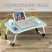 Table de lit réglable de petite taille avec surface en papier mélaminé pour les étudiants en dortoir, support d'ordinateur portable pliable et relevable pour un usage domestique