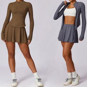 UPF50ผู้หญิง + ชุดเล่นเทนนิสเสื้อแจ็คเก็ตกีฬาแขนยาวกันรังสียูวีพร้อมชุดเล่นกีฬา2ชิ้น - Product Image 6