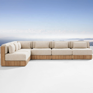 6 chỗ ngồi Gỗ Tếch sofa sọc thiết kế cao cấp Đồ gỗ ngoài trời sân sau boong vườn sofa Set - Product Image 2
