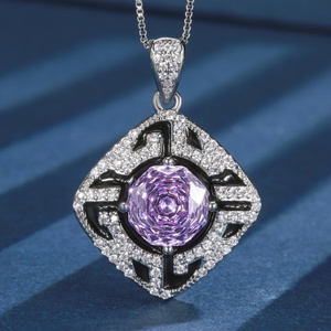 Fashion Eco-friendly Copper Vintage Geometric Pendant Ring Set 10MM Pink Cubic Zirconia Jewelry Set for Feminine Style - Product Image 5