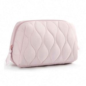 Custom Logo Winter Down Cotton Soft Light Weight Puffer Puffy Fluffy Quilted Fabric Makeup Cosmetic Bag Travel Make up Pouch - Product Image 6