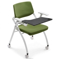 Chaise de formation pliable et mobile avec tablette d'écriture rabattable, roulettes, siège ergonomique rembourré, chaise moderne pour salle de classe et conférence