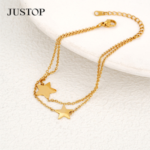 Bracelet chaîne à maillons en acier inoxydable plaqué or 18 carats JUSTOP, double disques en forme de couronne, 16,5 cm + 3 cm, unisexe, style tendance pour mariage - Product Image 2