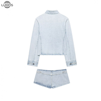 Ensemble de vêtements pour femmes, mode automne-hiver, décontracté, sexy, haut en jean à manches longues, short, ensemble de 2 pièces, vêtements pour femmes