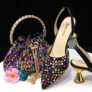Zapatos de fiesta de boda con diamantes de cristal para mujer y bolso de mano a juego