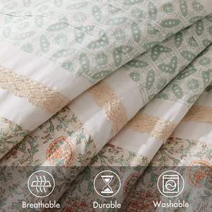 Juego de edredón con estampado floral DB de 9 piezas, 100% algodón, percal, estilo simple para bodas en casa, disponible en tamaños King Super King - Product Image 3