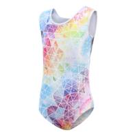 Ensemble de justaucorps de gymnastique pour enfants avec logo personnalisé B51, motif géométrique coloré, jupe en tulle et attache pour cheveux, 3 pièces