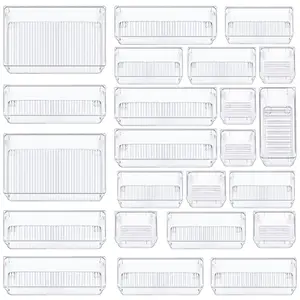 Clear Plastic Drawer Organizers Set, 4-Size Versatile Bathroom and Vanity Drawer Organizer Trays, Storage Bins for Make up