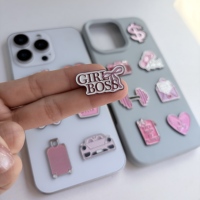 Autocollants personnalisés en émail souple zinc-fer pour téléphone, épingles décoratives adhésives 3M DIY pour coque, breloques amusantes en émail « Keep Smiling » pour iPhone, Pilates