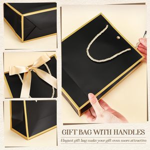 Sacchetti Regalo Neri e Oro con Manico, Sacchetti Regalo con Fiocco <span class=keywords><strong>per</strong></span> Festività, Capodanno, San Valentino, Matrimoni, Addii al Nubilato, Baby Shower - Product Image 6