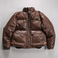 Manteaux d'hiver vintage en cuir véritable pour hommes, nouvelle mode, chauds, à col montant, vestes en cuir de mouton