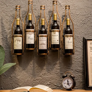 Porte-bouteilles mural en <span class=keywords><strong>fer</strong></span> industriel vintage durable pour 5 bouteilles, personnalisable, idéal pour les fêtes, les cadeaux d'affaires, les bars et le rangement - Product Image 5