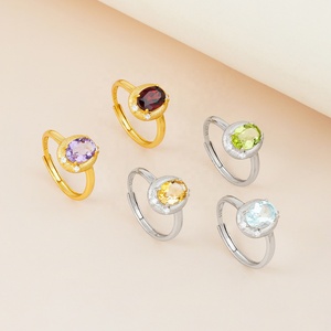 Bulk Wholesale Healing Crystal <strong>Rings</strong> <strong>Adjustable</strong> Women's Natural Stone Peridot 925 Silver Amethyst Topaz Oval Cut Garnet Jewelry - Product Image 3