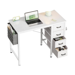 Escritorio Pequeño <span class=keywords><strong>de</strong></span> Madera Blanca Pura <span class=keywords><strong>de</strong></span> 32 Pulgadas con 4 Cajones <span class=keywords><strong>de</strong></span> Tela y Gancho Lateral para Niños, Estudio y Dormitorio en Espacios Pequeños - Product Image 1