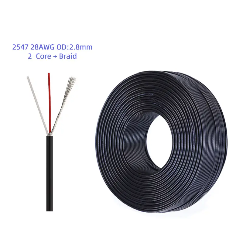AWM 2547 28AWG Cable 2 Core Wire with Braid Multi Shielded Tinned Copper Outer Diameter 2.8mm ground wound power wire cable