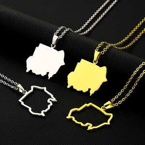 Sudan Map Necklace Pendant – Gold Plated Stainless Steel Outline Map Of Old Sudan With Juba, Gift For Travel Lovers