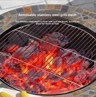 Table de barbecue moderne en fer, barbecue extérieur au charbon de bois avec allumage piézo, finition galvanisée, foyer multifonctionnel, ensemble table à manger