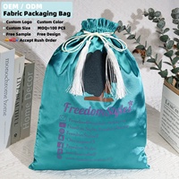 Sac de rangement en satin avec cordon de serrage pour chaussures, sous-vêtements, anti-poussière, avec pompon, logo personnalisé imprimé, sac en satin pour extensions de cheveux en soie