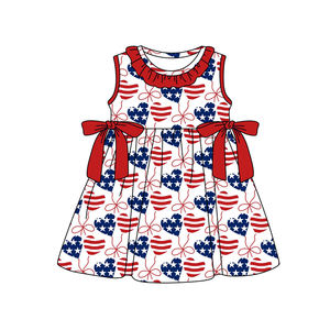 Vestido Informal de Algodón y Spandex Transpirable con Estampado de la Bandera de EE. UU. para el 4 de Julio, Ropa para Bebés y Hermanas, Tela de Lana Peinada - Product Image 4