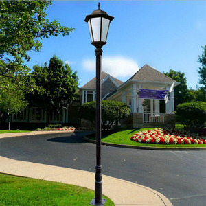 Outdoor Brass Garden Lamp <b>Post</b> with Dual Glass Shades 2700K Warm White AC 220V IP66 Motion Sensor <b>Solar</b> Non-Detachable Fixture - Product Image 2