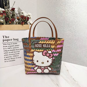 Sac tissé rétro rayé pour chien <span class=keywords><strong>teckel</strong></span> Sac fourre-tout doublé en PVC pour femme avec pendentif en corde de nylon Fermeture ouverte Sac <span class=keywords><strong>à</strong></span> main de plage brodé - Product Image 2